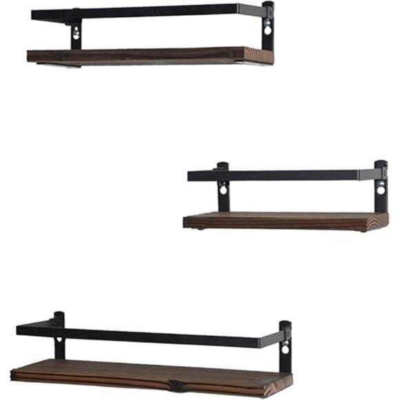 Floating Shelves Rustic Wood Wall Mounted Shelf Practical Metal Fence Design - Picture 7 of 7